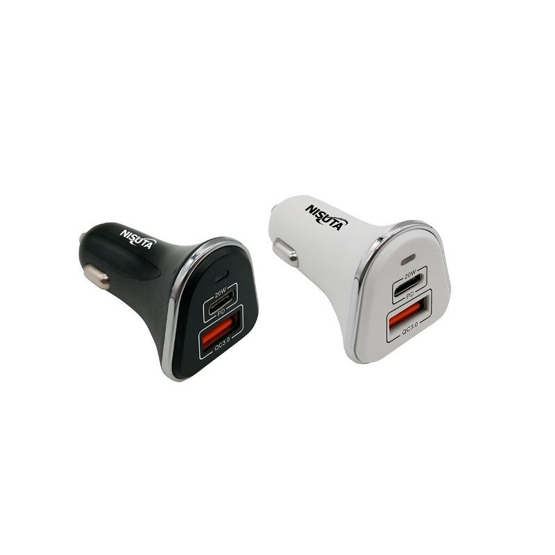 Cargador USB doble auto 12/24V de Carga rapida QC 3.0 y USB C