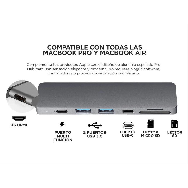 HUB USB C Para Mac APPLE 7 en 2 gadnic ADAP0012