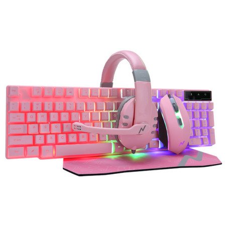 Combo Gamer 4 en 1 Kit NOGA NKB-411 Rosa