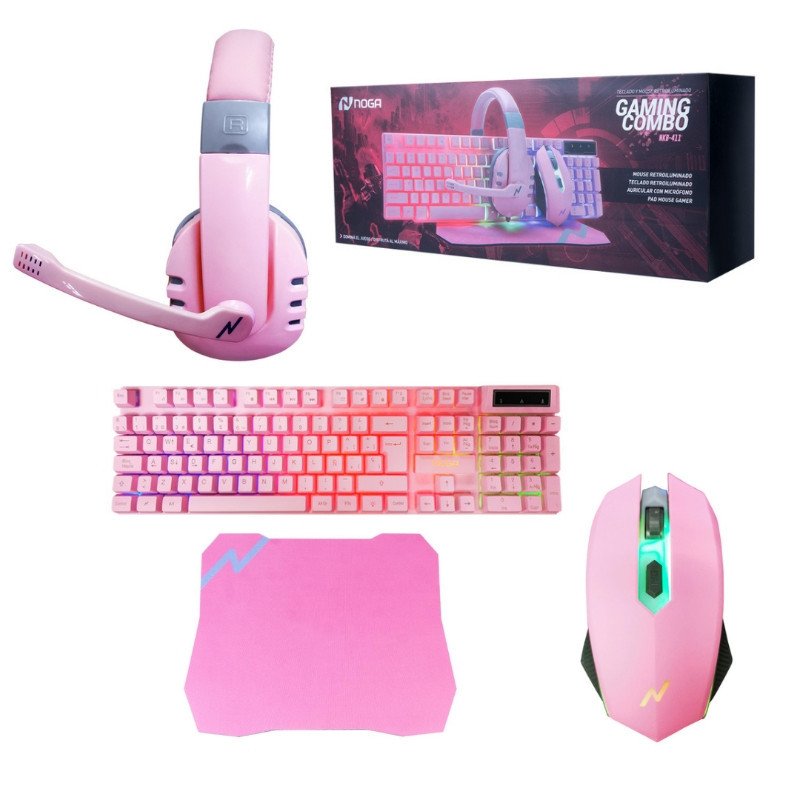 Combo Gamer 4 en 1 Kit NOGA NKB-411 Rosa