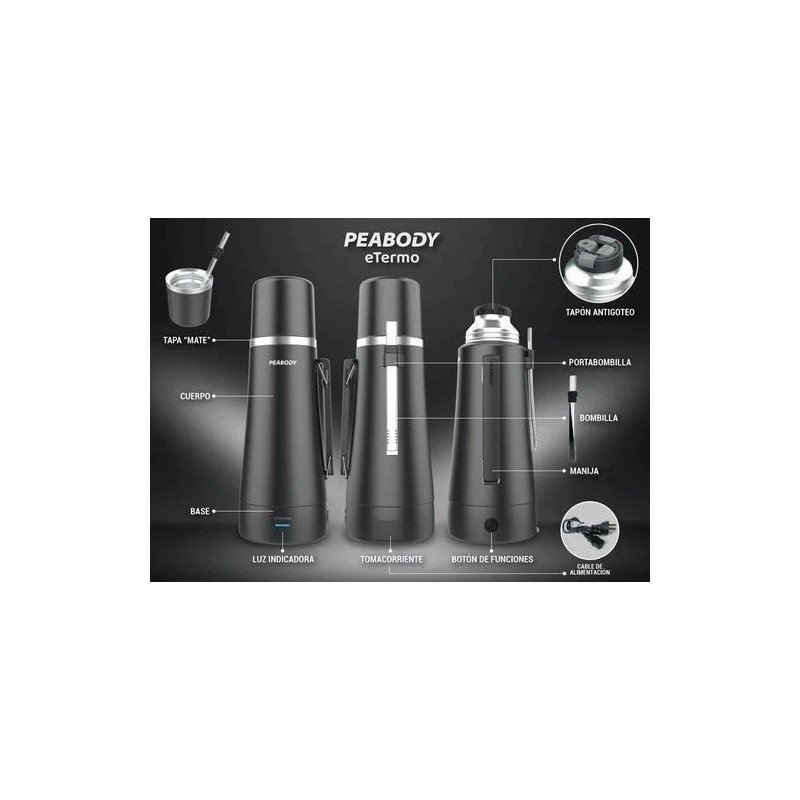 Termo Electrico Peabody con mate Bombilla 850W PE-ETA1001S (Acero inox) 