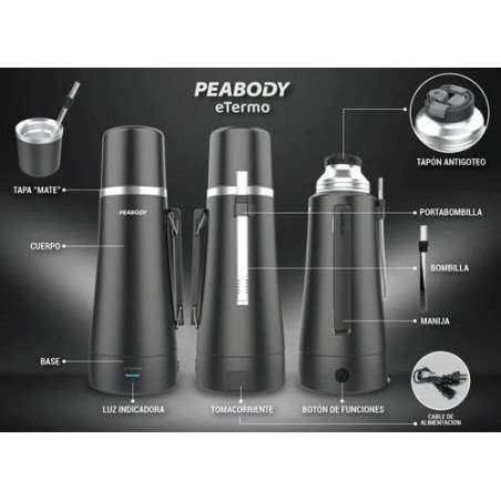 Termo Electrico Peabody con mate Bombilla 850W PE-ETA1001S (Acero inox) 