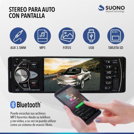AutoEstereo con Pantalla SUONO 1123M FM/USB/AUX/Azultooth