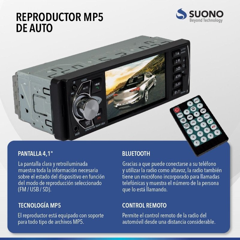 AutoEstereo con Pantalla SUONO 1123M FM/USB/AUX/Azultooth