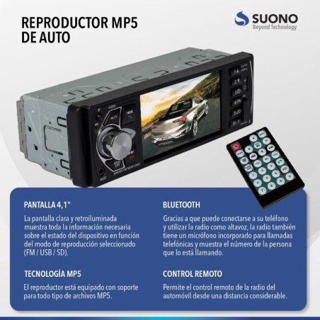 AutoEstereo con Pantalla SUONO 1123M FM/USB/AUX/Azultooth