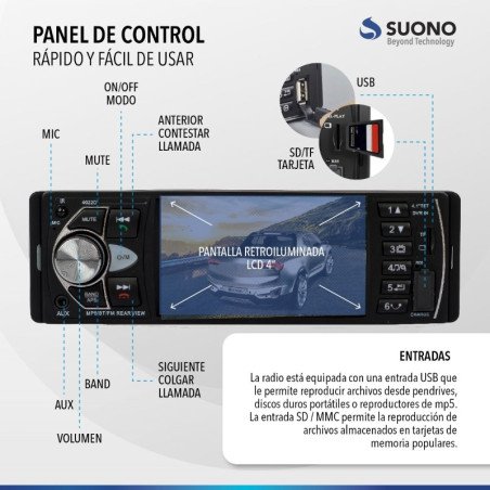 AutoEstereo con Pantalla SUONO 1123M FM/USB/AUX/Azultooth