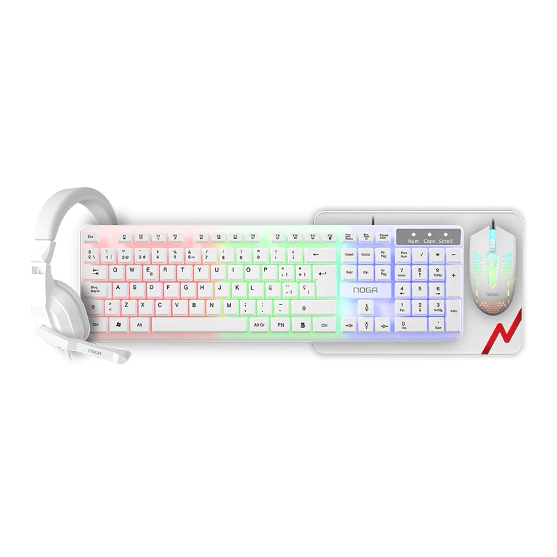 Combo Gamer 4 en 1 Kit NOGA NKB-413 blanco