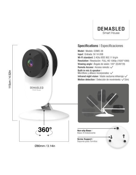 Camara de seguridad Demasled WIFI HD de interior (domo-38)