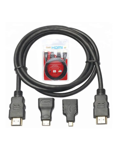 Cable HDMI 1.5mts con adaptador MICRO HDMI Y MINI HDMI
