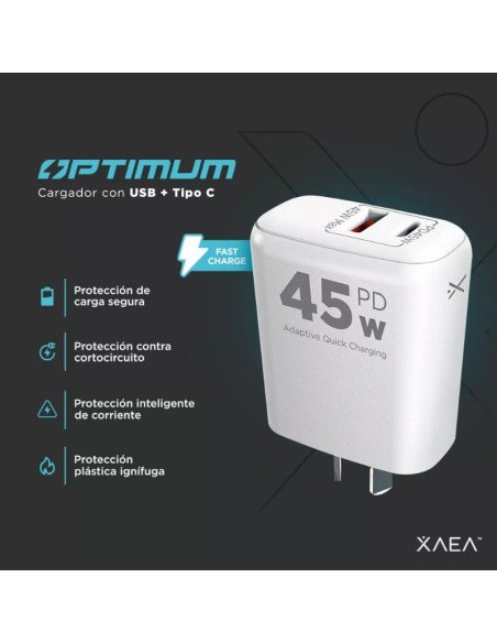 Fuente Tipo C + Tipo A 45W XAEA QC3.0 PD200 (MOD501)