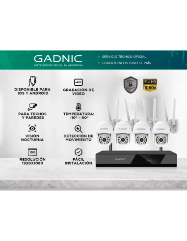 Kit Cámaras de Seguridad inalambrico PKIT3 + DVR Gadnic x4 Interior / Exterior IP Visión Nocturna