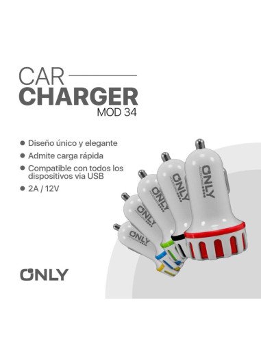 Cargador 12V 2A 2 salidas Only (Mod34)