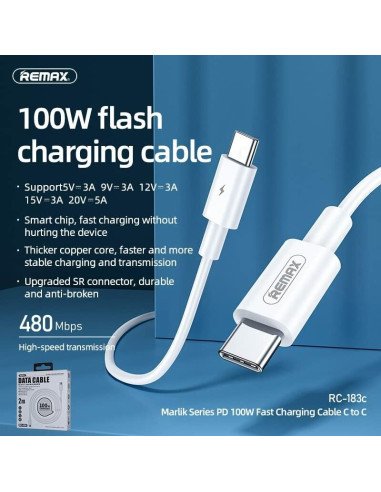 Cable Tipo C a Tipo C REMAX RC-183c 2mts 100w