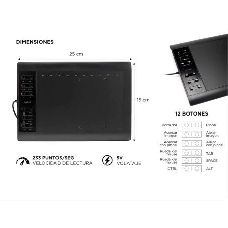 Tableta Gráfica GADNIC Con 8192 Niveles De Presión Y 22 Accesos Directos TABGRAF06 7427251184694