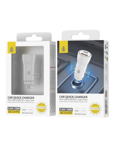 Cargador chupete 12v 20W OnePlus USB A y USB C (NA0256)