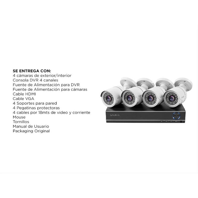 Kit Cámaras de Seguridad PK1100 + DVR GADNIC x4