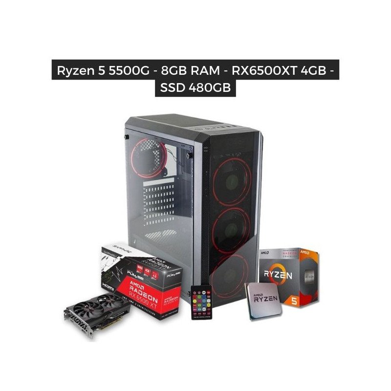 PC armada AMD Ryzen 5 5500 - 8GB Ram RGB - Radeon Rx6500 XT 4GB - SSD 480 - Win 11 