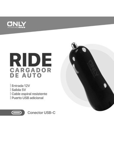 Cargador 12V 3.1A 2 tomas + 1usb Tipo C ONLY (RIDE - MOD33)