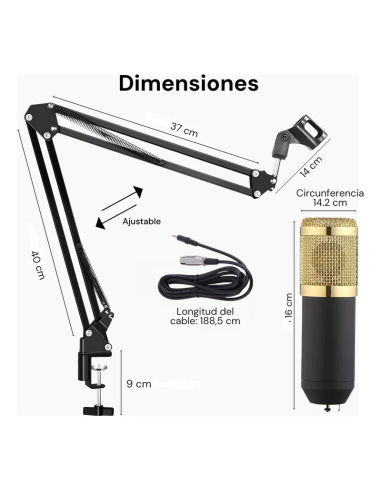 Microfono PC condenser USB/Plug con soporte brazo