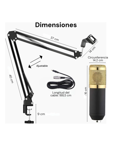 Microfono PC condenser USB/Plug con soporte brazo