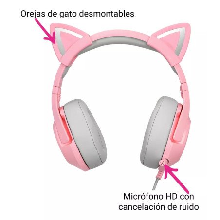 Auricular Gamer + Micrófono Onikuma K9 Orejas rosa