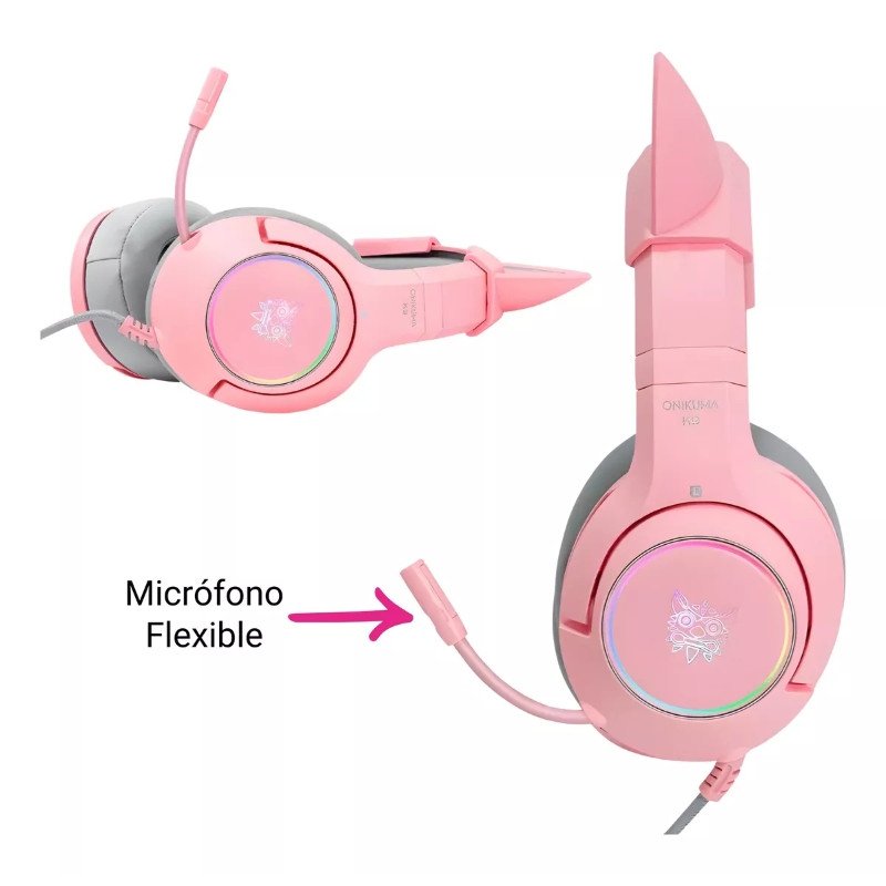 Auricular Gamer + Micrófono Onikuma K9 Orejas rosa