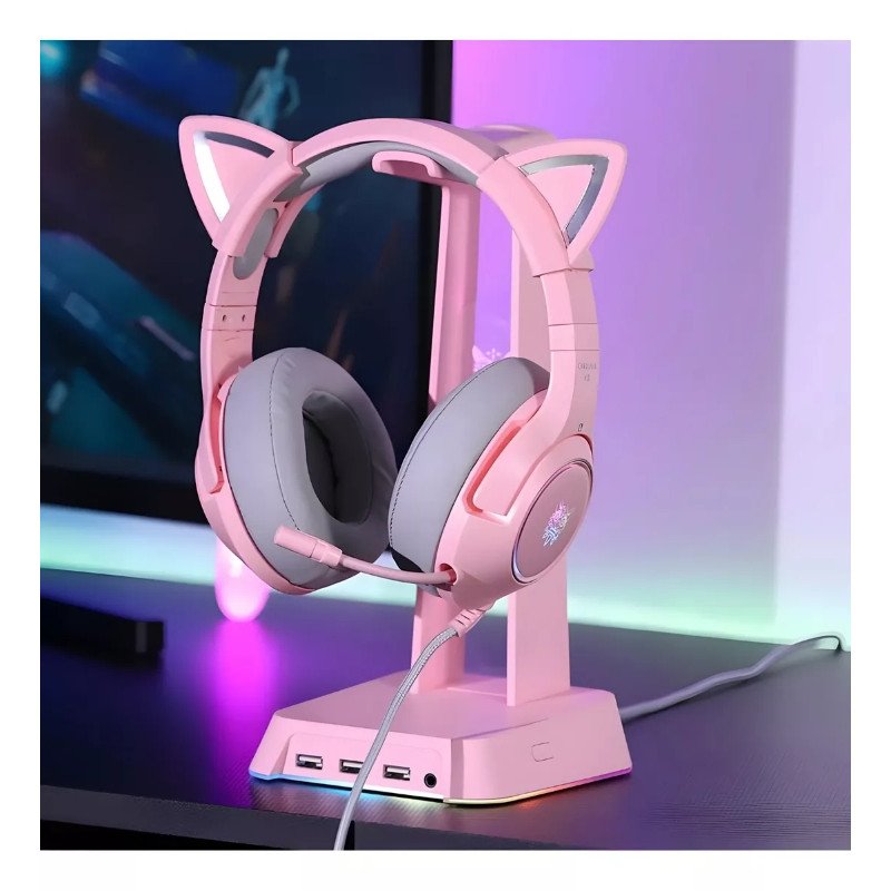 Auricular Gamer + Micrófono Onikuma K9 Orejas rosa