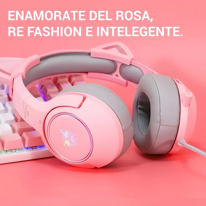 Auricular Gamer + Micrófono Onikuma K9 Orejas rosa