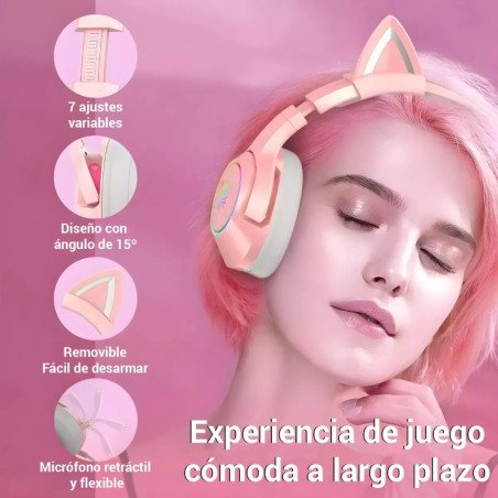 Auricular Gamer + Micrófono Onikuma K9 Orejas rosa
