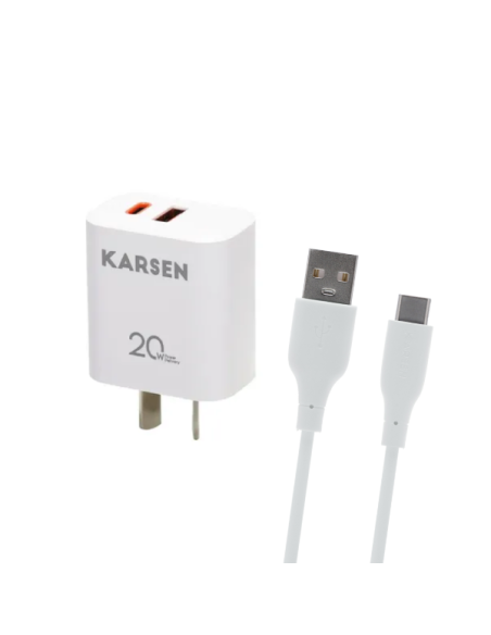 Cargador Tipo C 20W + cable tipo C Karsen CAR-2002