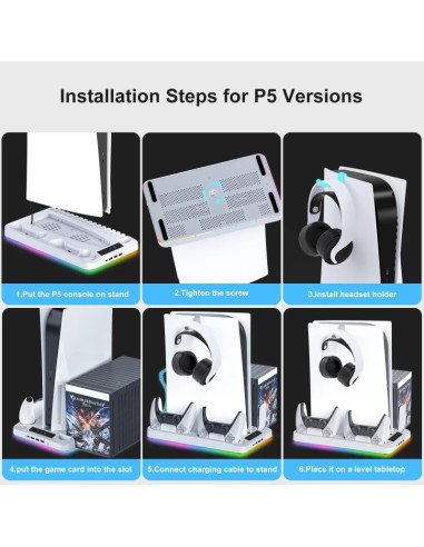 Base de carga multifuncion para PS5 con cooler (Gaminja P58)