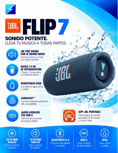 JBL Flip 7 Original Azul Bluetooth IP68 | OFFLINE
